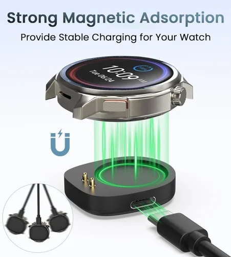 Vista 7 de Paquete de 2 muelles de carga tipo C compatibles con Amazfit T-Rex 3/T-Rex 3 Pro/Balance/Balance 2/Helio Strap/Active Max adaptador de cargador