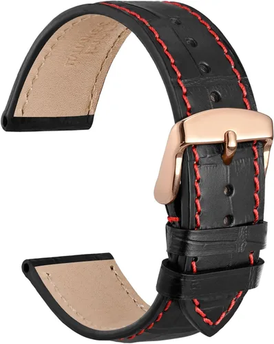 Vista 17 de WOCCI - Correas para reloj de cuero italiano, grano de cocodrilo en relieve, elige color y ancho 14 mm 18 mm 19 mm 20 mm 21 mm 22 mm, Negro