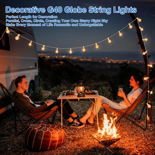 Vista 6 de Bosceos Tira de luces LED G40 para exteriores, 25 pies, regulables, inastillables, impermeables, con 12+2 bombillas conectables, luz colgante Blanco