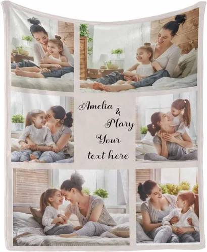 Vista 6 de InterestPrint Manta personalizada con texto y fotos, collage, regalo personalizado para cumpleaños, aniversario, boda, regalo personalizado