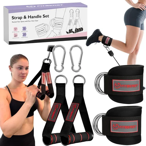 Vista 3 de FitBeast Sistema de poleas para gimnasio y tobillo y asas de gimnasio, sistema de polea de peso para gimnasio LAT Pulldown, correa de tobillo