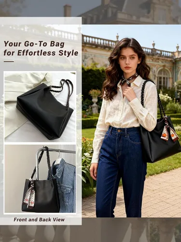 Vista 4 de Bolso de mano para mujer, de piel sintética, decorativo, para el trabajo, viajes, diario, con cremallera, correa de cuerda trenzada