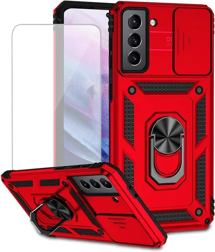 Vista 9 de Funda para Galaxy S21 5G, Samsung S21 SM-G991U con protector de pantalla de vidrio templado y cubierta de cámara deslizante, anillo magnético