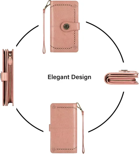 Vista 6 de Lavemi - Cartera de piel con bloqueo RFID para mujer, de gran capacidad, para llevarla a la muñeca