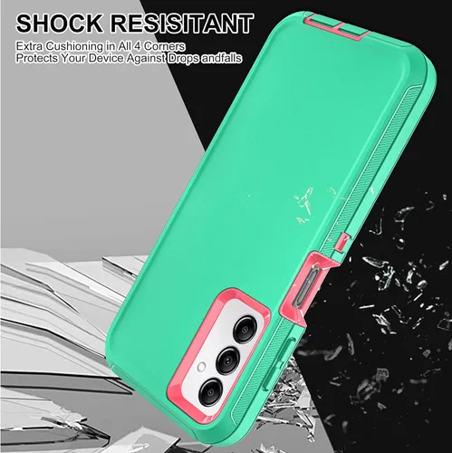 Vista 6 de Funda para Samsung Galaxy A14 5G, 3 en 1, protección resistente a prueba de golpes con 2 protectores de pantalla de vidrio templado, color azul Azul