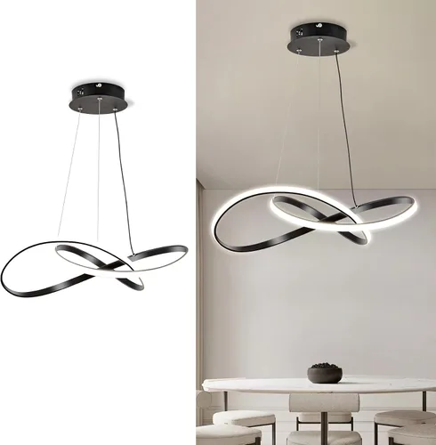 Vista 5 de Lámpara colgante LED moderna, lámpara de techo negra contemporánea con luces de anillo irregular para comedor, sala de estar, recámara, isla