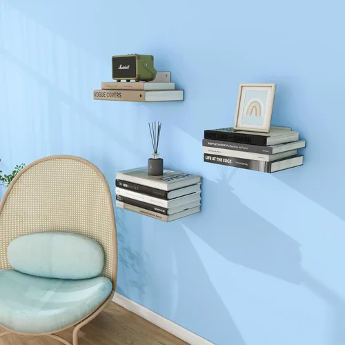 Vista 8 de Estantería flotante de libros FENTEC para pared, estantería flotante invisible montada en la pared, estanterías colgantes resistentes, estante