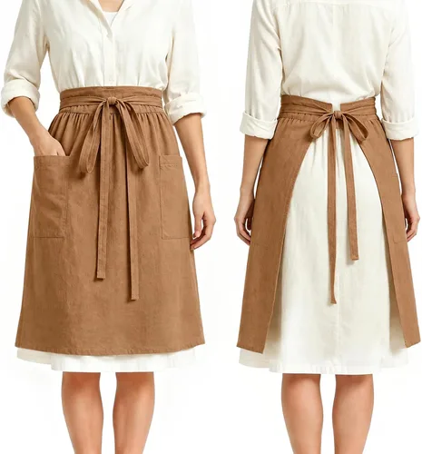Vista 14 de Linen Pioneer - Delantal de cintura para mujer con bolsillos Beige