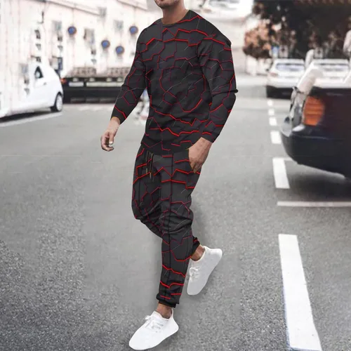 Vista 2 de Conjunto deportivo de 2 piezas para hombre, tallas grandes, conjuntos de camisetas y pantalones deportivos, conjuntos de pantalones deportivos