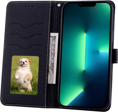 Vista 2 de Compatible con Huawei P Smart LA1 - Funda con función atril abatible, compatible con Huawei Enjoy 7S LA1, funda con cierre magnético, color negro