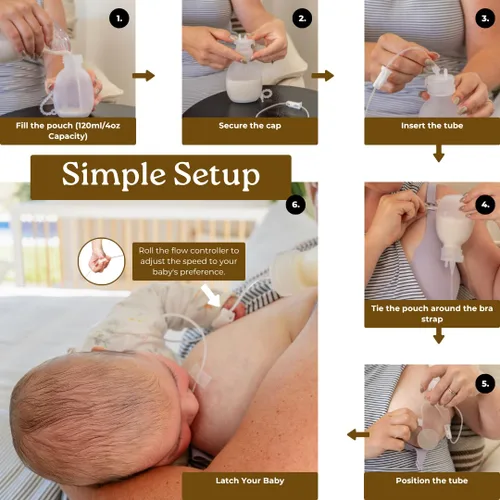 Vista 4 de Haakaa Juego de tubo de alimentación suplementario de silicona y bolsa – Kit de asistencia para lactancia materna para suministro bajo, soporte