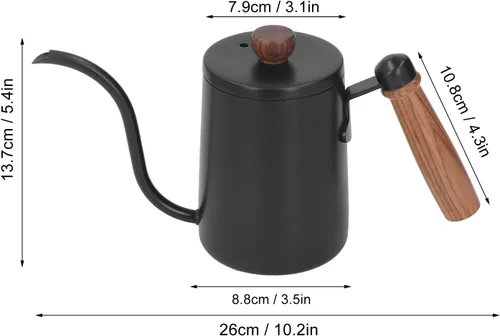 Vista 6 de 20.3 fl oz 20oz verter sobre el hervidor de café vertido sobre la tetera de cuello de cisne con mango de madera, verter sobre el hervidor de café