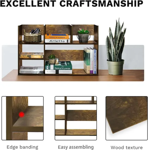 Vista 6 de TY ARTS & CULTURE - Organizador de almacenamiento de escritorio de madera, multiusos, estantería de escritorio, estante grande, estante de encimera