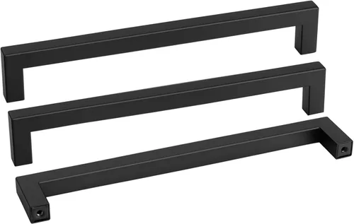 Vista 23 de Goldenwarm 1 paquete de manija cuadrada negra para cajones de gabinete de barra, de acero inoxidable, herrajes modernos para gabinetes de cocina
