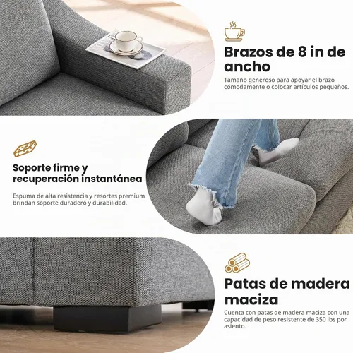 Vista 9 de ELUCHANG Sofá moderno de gran tamaño de 85 pulgadas para sala de estar, sofá de 3 plazas de lino natural con asientos extra profundos, cojín de sofá