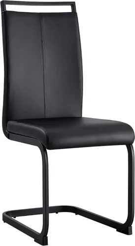 Vista 8 de Juego de 2 sillas de comedor, sillas de cocina, sillas sin brazos, sillas laterales de cuero y patas de metal con respaldo alto