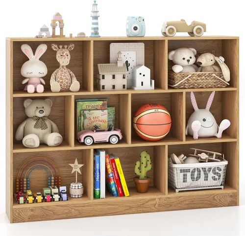 Vista 10 de Costzon 7-Cube Bookshelf for Kids, Wooden Toy Storage Organizer w/ 2 Anti-Toppling Kits, 3 Tier Open Shelves & Non-Slip Foot Pads, Montessori Toy