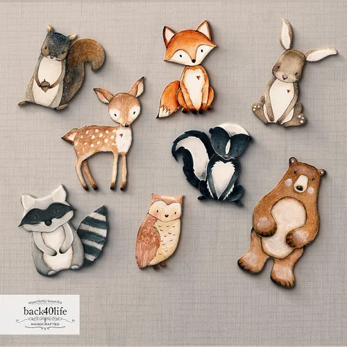 Vista 3 de Forest Critters Formas de Animales de Madera Pintada Recortadas (Pequeño + Soportes (Paquete de 8))