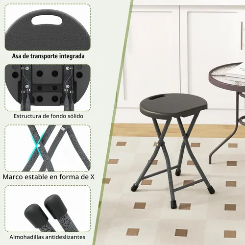 Vista 6 de GYMAX Taburete plegable, taburete de bar plegable portátil de 18 pulgadas con asa y marco de acero, 330 libras, resistente, plegable, ligera, silla