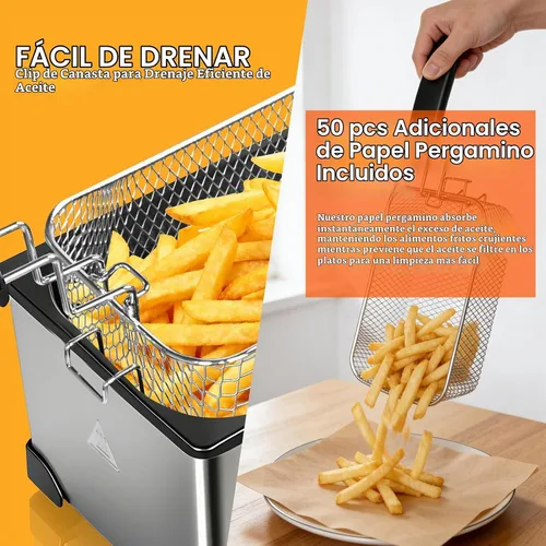 Vista 6 de CATTLEMAN Freidora con filtración de aceite, 1600W, 3L, acero inoxidable