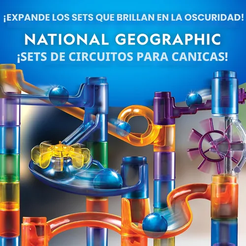 Vista 3 de National Geographic Marble Run con Elevador Motorizado, kit de laberinto de canicas de 95 piezas con elevación en espiral motorizada, 20 canicas