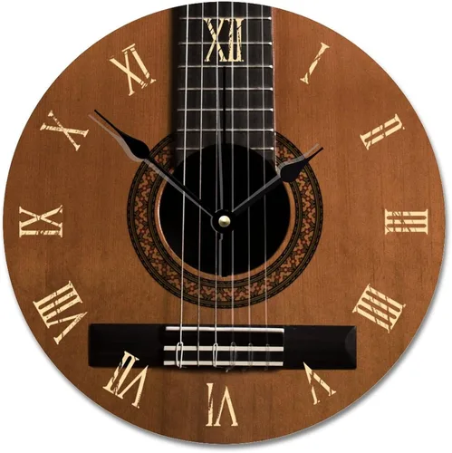 Vista 13 de Reloj de pared de guitarra acústica con aspecto de madera natural, reloj de madera rústico y elegante, 10 silenciosos, sin tictac, de cuarzo