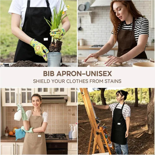 Vista 7 de Delantales de chef de algodón para hombres y mujeres, bolsillos grandes, material de lona