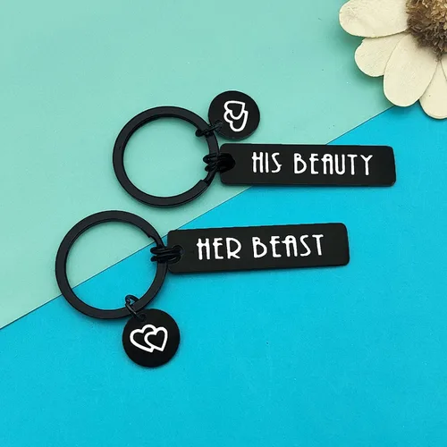 Vista 3 de Regalos para parejas para él y ella, su belleza, su bestia, juego de llaveros a juego para él y para ella, regalo para novio, novia, día de San