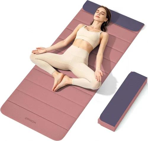 Vista 10 de Esterilla de yoga POE de 12 pliegues de 75 x 26 x 0.4 pulgadas, antideslizante, compacta y apta para yoga, pilates, entrenamiento de fuerza