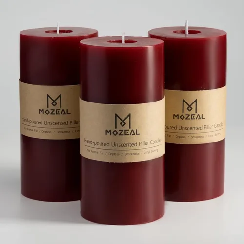 Vista 9 de MOZEAL Juego de 3 velas sin perfume vertidas a mano de 3 x 6 pulgadas, velas tipo pilar sin goteo, combustión de larga duración, aproximadamente 120