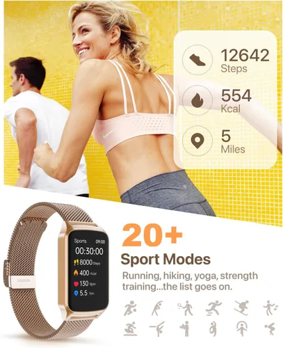 Vista 3 de Reloj inteligente con monitor de salud y fitness con frecuencia cardíaca 24/7, monitor de sueño de oxígeno en sangre, contador de calorías