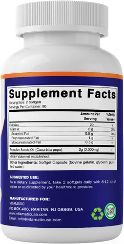Vista 8 de Vitamatic Aceite de semilla de calabaza 2000 mg cápsulas de cápsulas, 180 cápsulas blandas 1000mg por cápsula blanda