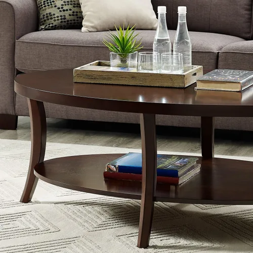 Vista 2 de Roundhill Furniture Perth - Mesa de centro ovalada contemporánea con estante, color espresso
