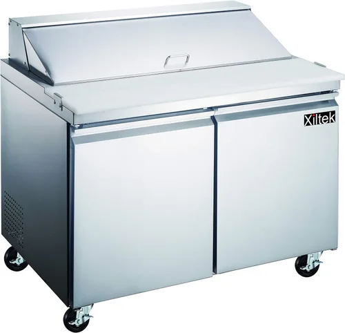 Vista 3 de Refrigerador de mesa para preparar sándwiches y ensaladas de 48" con dos puertas y 12 recipientes incluidos