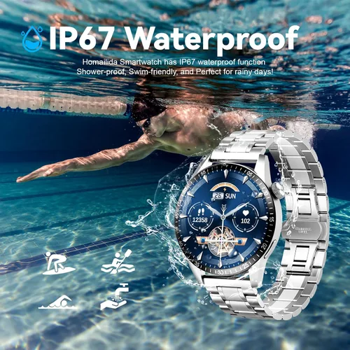 Vista 8 de Reloj inteligente para hombre con respuesta/hacer llamadas, 1.39 pulgadas HD siempre pantalla reloj de seguimiento de fitness con 190 modos