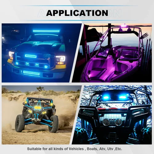 Vista 8 de ASLONG 4 piezas de 4" pulgadas LED Pods Barra de luz de trabajo todoterreno con halo RGB multicolor persiguiendo 16 colores sólidos más de 92 modos