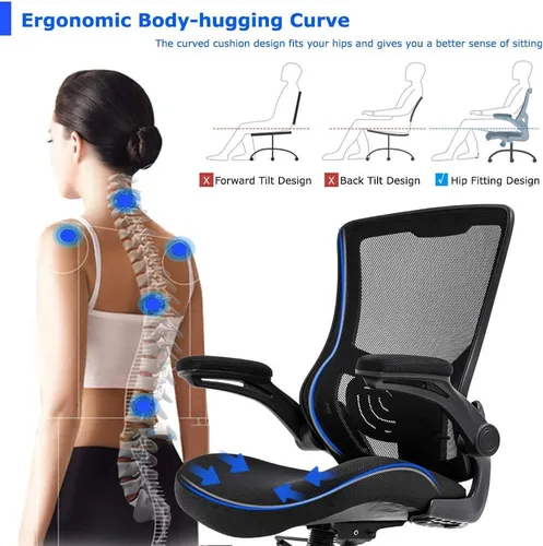Vista 3 de Silla de oficina ergonómica silla de escritorio de malla para computadora con soporte lumbar brazos abatibles giratorios ajustables a media espalda