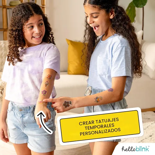 Vista 2 de Hello Blink Tattoo Maker - Crea y imprime arte corporal temporal personalizado para niños de 8 años en adelante – Actividad DIY para fiestas