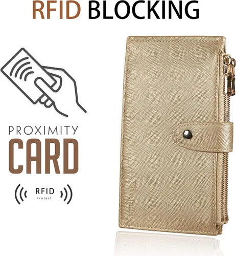 Vista 3 de Travelambo - Billetera con interferencia de radiofrecuencia (RFID) para mujer, tamaño grande, plegable, para varias tarjetas, con cremallera