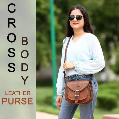 Vista 3 de Bolso de cuero marrón vintage para mujer, bolso cruzado de piel auténtica, bolso cruzado de cuero marrón envejecido para mujer, 9 pulgadas
