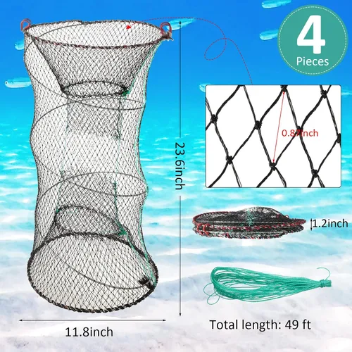 Vista 2 de Paquete de 4 trampas de cebo de pesca, trampa para cangrejos, trampa para cangrejos, trampa de langosta, trampa de langosta y camarones, trampas