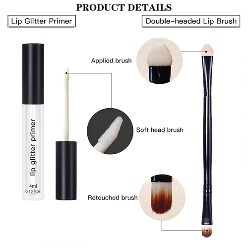 Vista 7 de Animakeup Kawaii Kisses - Kit de labios con purpurina de 4 colores, pastel de arándanos, acabado metálico y brillante con base para labios y pincel