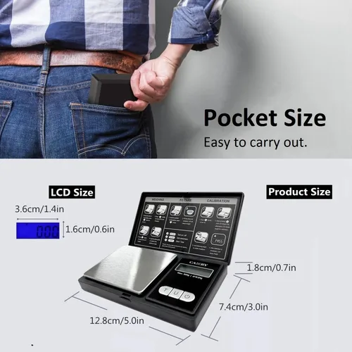 Vista 4 de CAMRY Báscula digital de bolsillo de 17.64 oz/0.00 oz, báscula digital pequeña, gramos, onzas, granos, báscula de hierbas, báscula de joyería