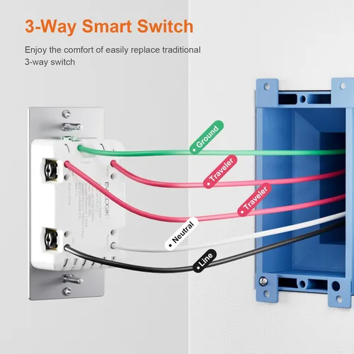Vista 7 de Interruptor de luz inteligente WiFi de 3 vías, en la pared, no requiere concentrador, compatible con Alexa y Google Home (WF31S)