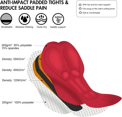 Vista 6 de qualidyne Pantalones largos de ciclismo para hombre, mallas acolchadas 4D para ciclismo, leggings para ciclismo al aire libre