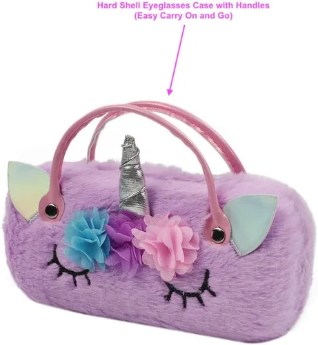 Vista 4 de JAVOedge Estuche rígido para niños, niñas, niños, carcasa rígida con asa y paños Peludo Púrpura