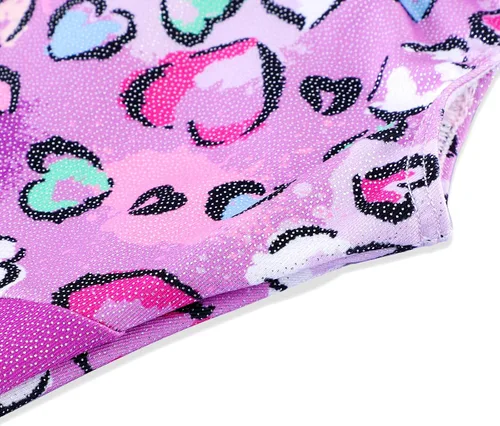 Vista 5 de Leotardo de gimnasia con shorts para niñas, sin mangas, para ciclismo, con diseño de mariposas y flores con brillo, color negro y rosado intenso