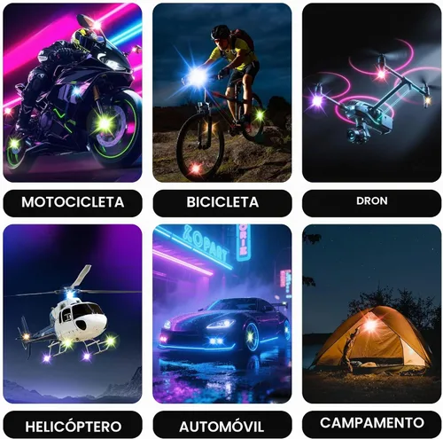 Vista 6 de 4 luces LED estroboscópicas inalámbricas con control remoto, 4 luces LED inalámbricas de alto brillo, 8 colores, impermeables, anticolisión, luces
