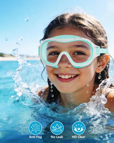 Vista 2 de Aegend Paquete de 2 gafas de natación para niños de 3 a 15 años, antivaho, anti-UV, visión amplia, impermeables, sin fugas, para niños y niñas