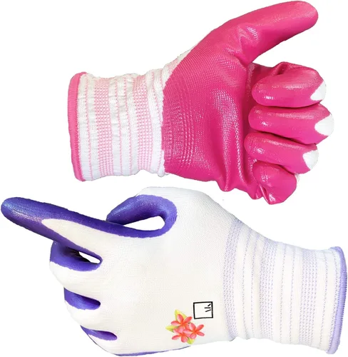 Vista 3 de ArtAK Guantes de jardinería para mujer, 3 pares, ligeros y transpirables, revestimiento de nitrilo, flexibles y protectores, lavables a máquina